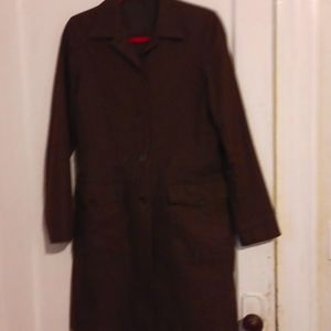 Theory size M ladies chocolat brown, lined knee length coat in great condition.